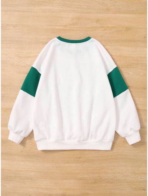 SHEIN Tween Girl Letter Graphic Colorblock Drop Shoulder Sweatshirt