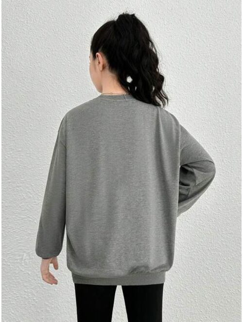 Teen Girl Sun Moon Print Drop Shoulder Sweatshirt
