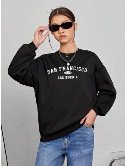 Teen Girl Letter Graphic Drop Shoulder Sweatshirt