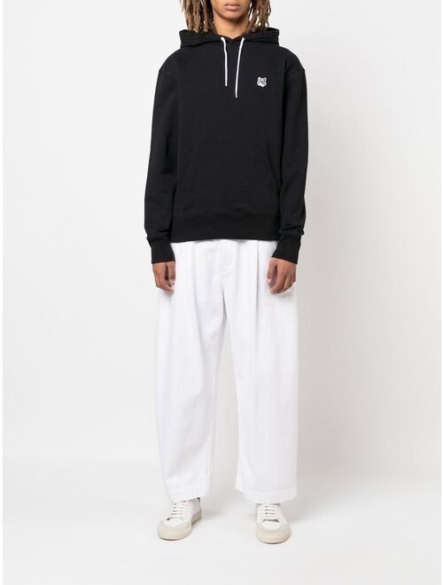 Maison Kitsune logo-embroidered long-sleeved cotton hoodie