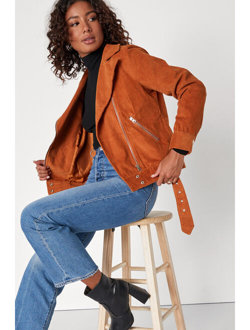 Lulus Curated Cool Rust Orange Corduroy Moto Jacket