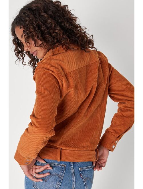 Lulus Curated Cool Rust Orange Corduroy Moto Jacket