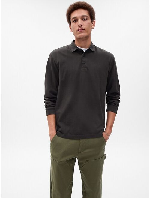 Gap Rugby Cotton Solid Long Sleeve Big and Tall Polo Shirt