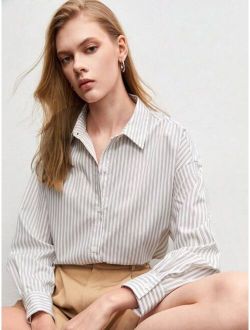 SHEIN BIZwear Striped Print Drop Shoulder Shirt Workwear