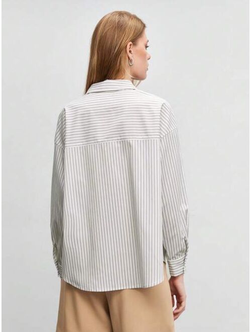 SHEIN BIZwear Striped Print Drop Shoulder Shirt Workwear