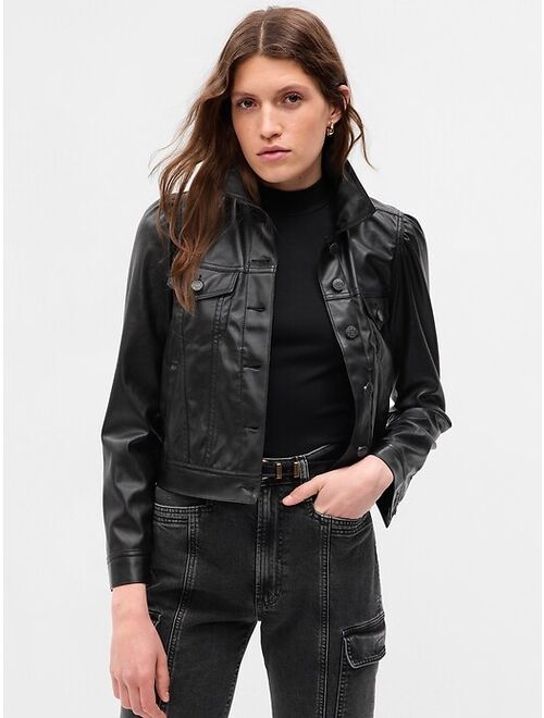 Gap Faux-Leather Puff Sleeve Jacket