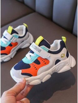 Shein 1pair Boys Color Block Mesh Panel Design Hook-and-loop Fastener Breathable Sneakers For Outdoor