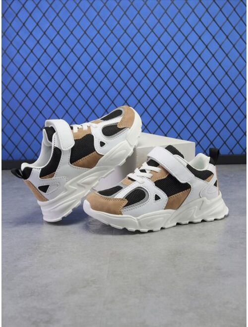 Shein Boys' Comfortable Colorblock Hook Loop Thick Sole Sneakers