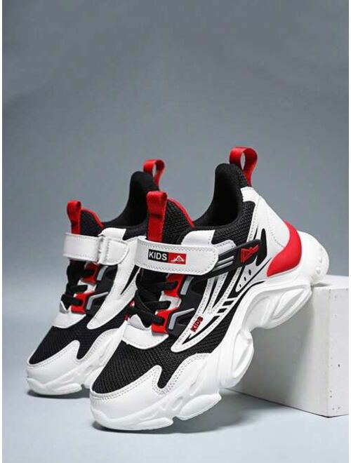 Shein Boys Hook-and-loop Fastener Letter Graphic Sneakers, Sporty Outdoor Chunky Shoes