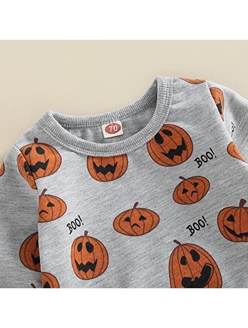 GuliriFei Toddler Baby Girl Halloween Outfit Pumpkin Print Long Sleeve Sweatshirts and Pants Set 2Pcs Fall Winter Clothes