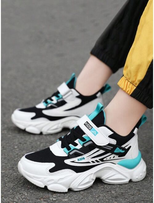 Shein Sporty Sneakers For Boys, Colorblock Hook-and-loop Fastener Strap Sneakers