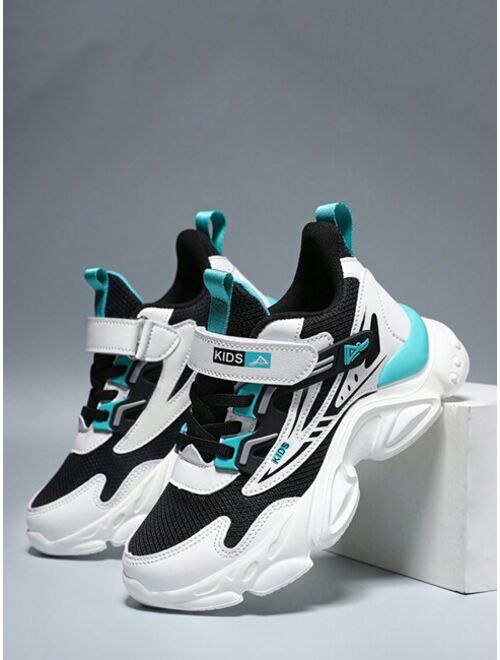 Shein Sporty Sneakers For Boys, Colorblock Hook-and-loop Fastener Strap Sneakers
