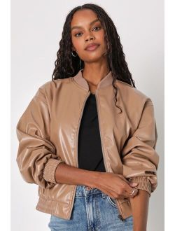Iconic Essence Brown Vegan Leather Bomber Jacket