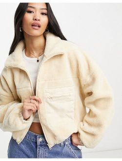 Urban Revivo cropped fleece puffer jacket in cream