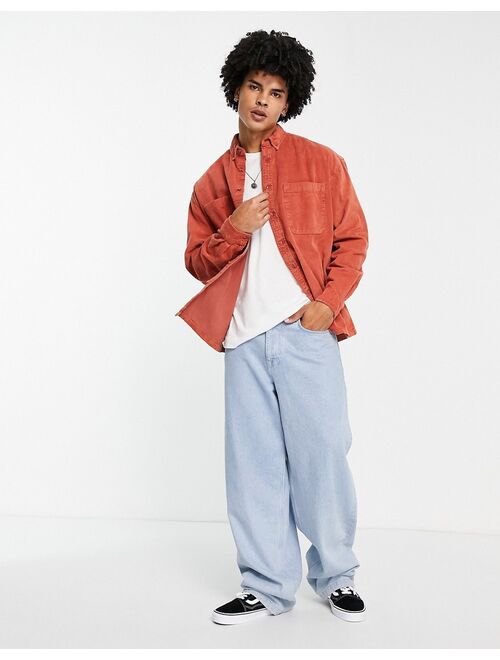 ASOS DESIGN 90s oversized cord shirt in vintage washed rust