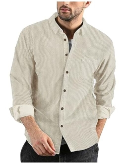 Men's Corduroy Shirt Casual Long Sleeve Button Down Lightweight Jacket Fall Textured Shacket