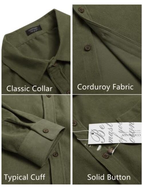 COOFANDY Men's Corduroy Shirt Casual Long Sleeve Button Down Lightweight Jacket Fall Textured Shacket