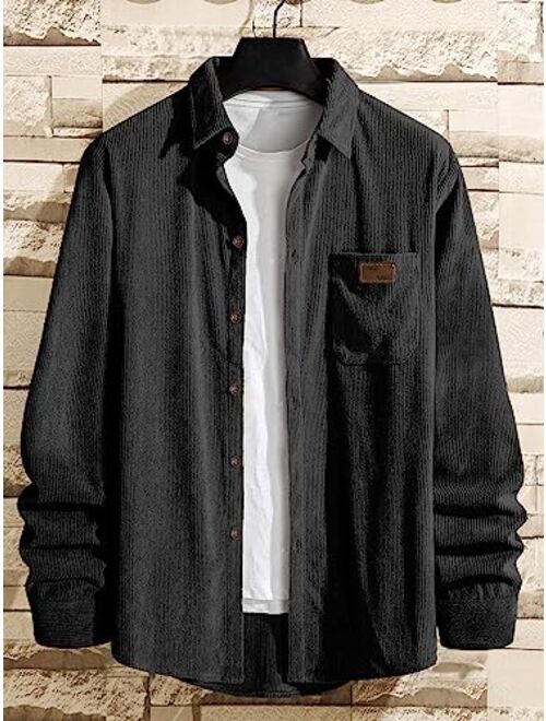 Comdecevis Men's Corduroy Shirt Long Sleeve Ribbed Tops Button Down Work Shirt Jacket with Chest Pocket