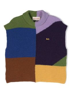 colour-block sleeveless intarsia-knit vest