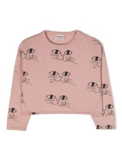 cat-print cropped sweatshirt
