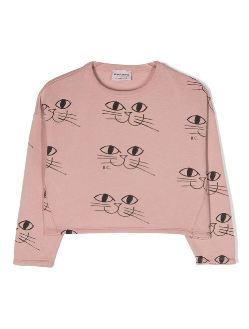 Bobo Choses cat-print cropped sweatshirt