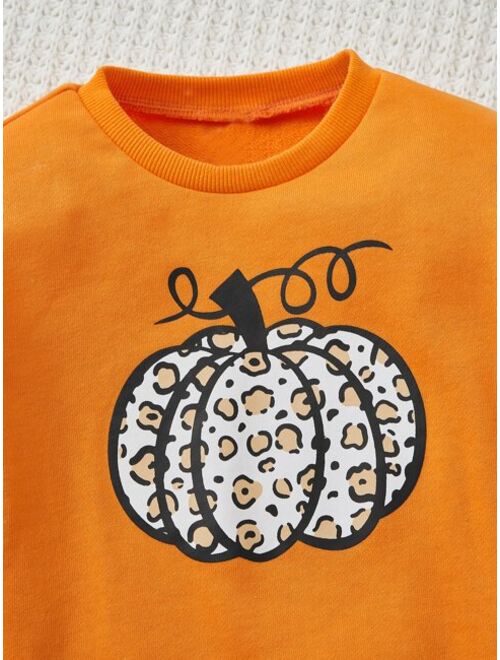 SHEIN Toddler Girls Halloween Pumpkin Print Sweatshirt & Leggings