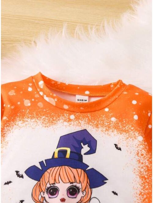 Shein Young Girl Halloween Print Sweatshirt & Ripped Print Leggings