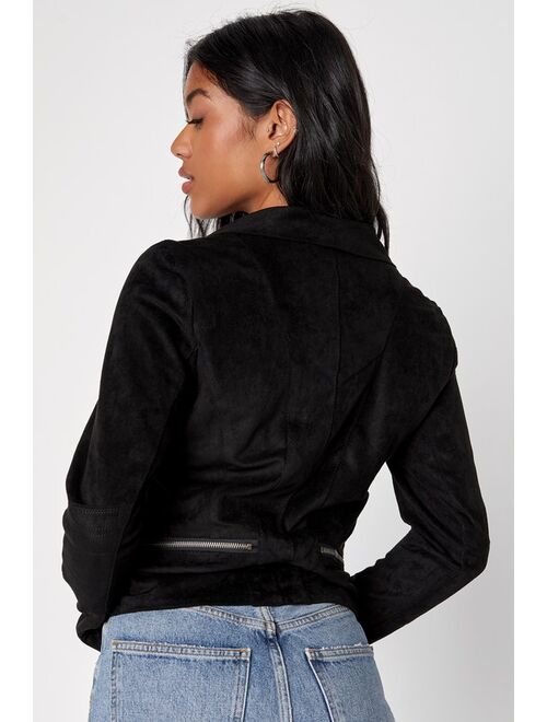 Lulus Ready For Anything Black Suede Moto Jacket