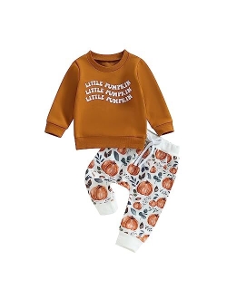 COORALLY Baby Girl Boy Halloween Clothes Set Pumpkin Long Sleeve Sweatshirt Top Pant Set Fall Winter 2Pcs Outfit
