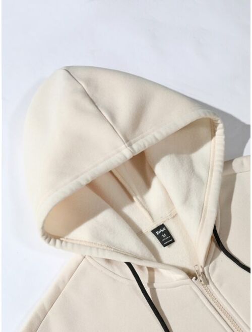 Manfinity Hypemode Men Slogan Graphic Zip Up Thermal Lined Drawstring Hoodie