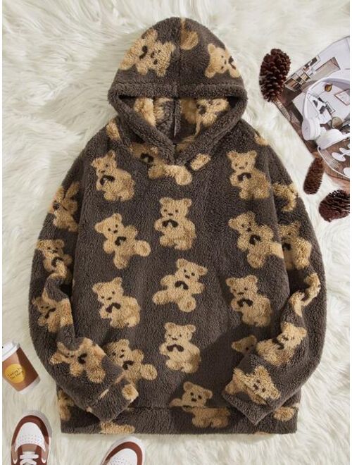 SHEIN Manfinity Hypemode Men Plus Bear Pattern Teddy Hoodie