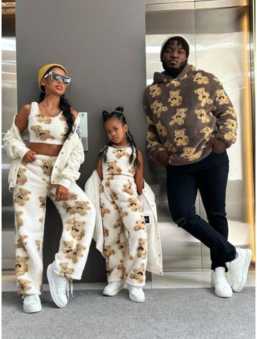 SHEIN Manfinity Hypemode Men Plus Bear Pattern Teddy Hoodie