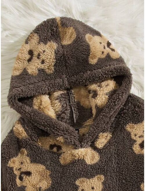 SHEIN Manfinity Hypemode Men Plus Bear Pattern Teddy Hoodie