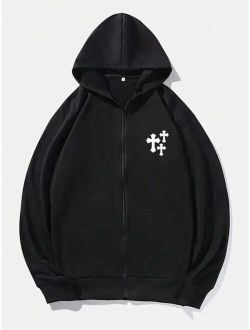 SHEIN Manfinity Hypemode Men Cross Print Zip Up Hooded Sweatshirt