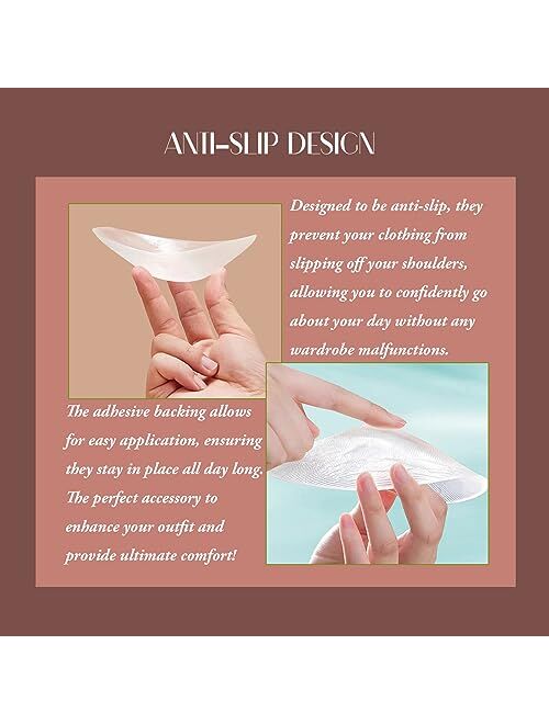 Inkuonte Silicone Shoulder Pads for Womens Clothing, Adhesive Silicone Push-Up Pads Invisible Breathable Shoulder Enhancer Reusable(1 Pairs (Transparent))