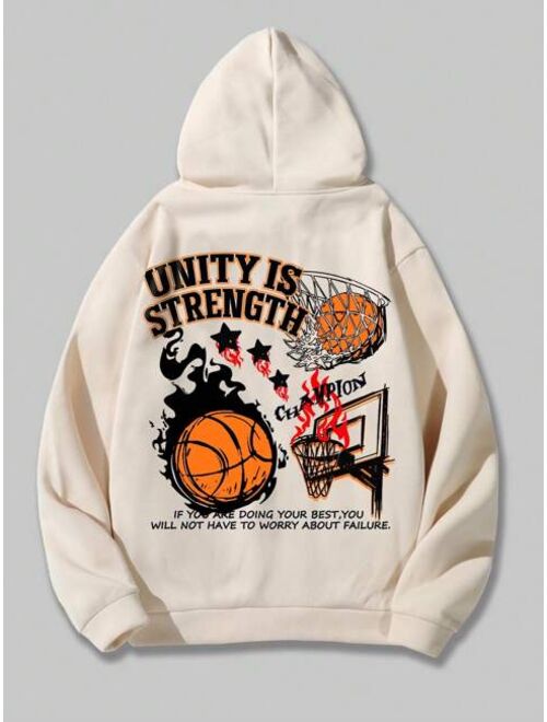 ROMWE Street Life Guys Slogan Graphic Drawstring Thermal Lined Hoodie