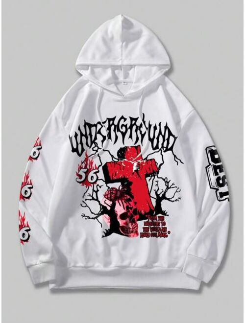 ROMWE Grunge Punk Guys Letter Graphic Drawstring Hoodie