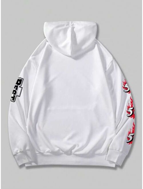 ROMWE Grunge Punk Guys Letter Graphic Drawstring Hoodie