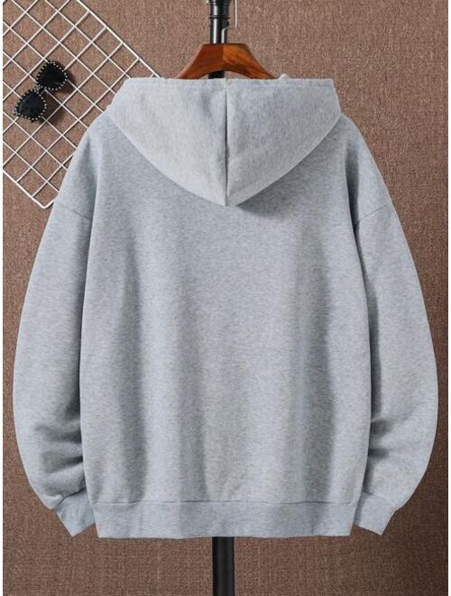 Men Plus Kangaroo Pocket Drawstring Thermal Lined Hoodie