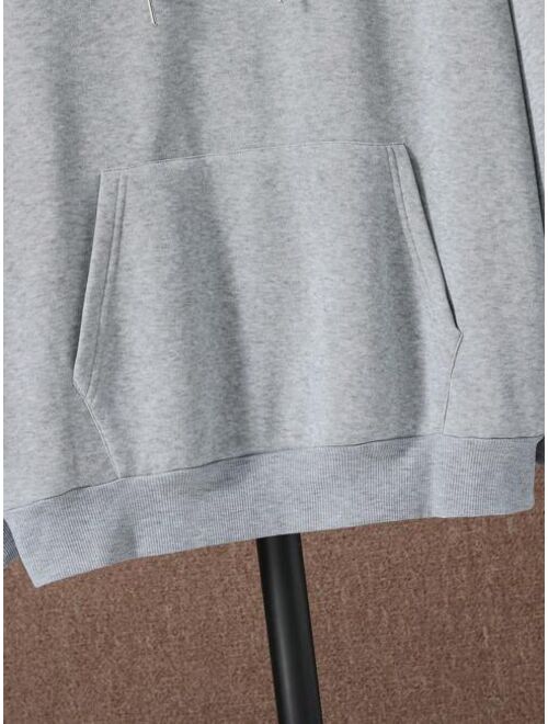 Men Plus Kangaroo Pocket Drawstring Thermal Lined Hoodie