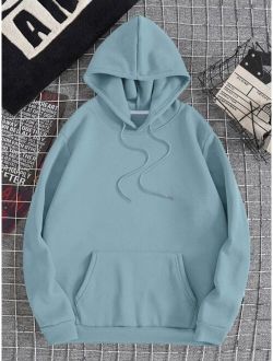 Men Kangaroo Pocket Drawstring Thermal Hoodie