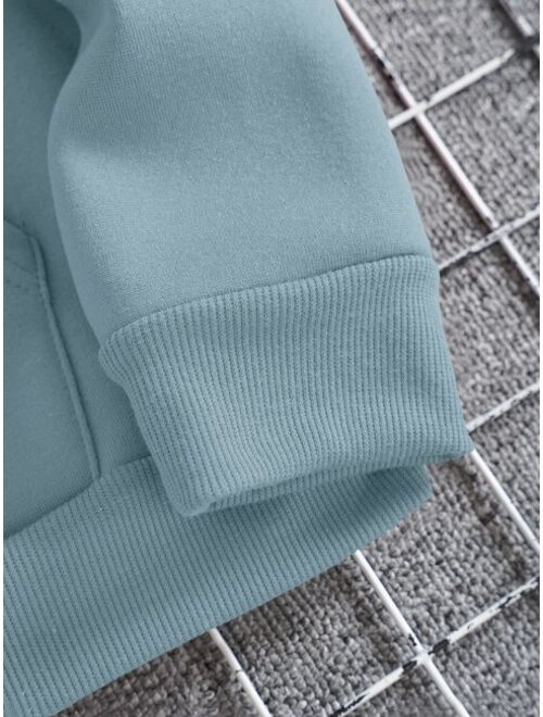 Men Kangaroo Pocket Drawstring Thermal Hoodie