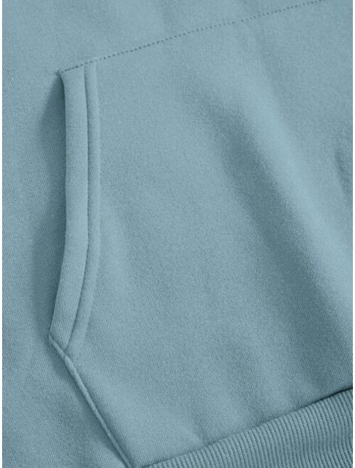 Men Kangaroo Pocket Drawstring Thermal Hoodie