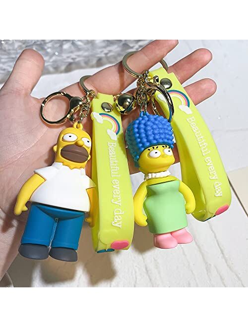 D Dilla Beauty Kawaii Cartoon The Spsons Family Theme Keychain Adorable Backpack Car Keyring Charms Easy to Carry