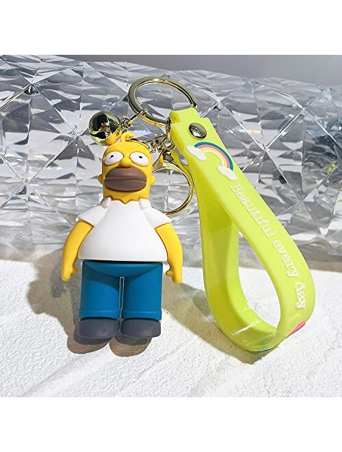 D Dilla Beauty Kawaii Cartoon The Spsons Family Theme Keychain Adorable Backpack Car Keyring Charms Easy to Carry