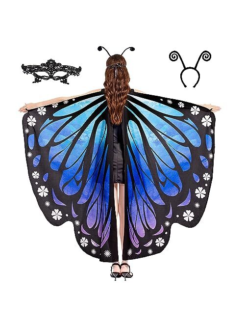Tibeha Halloween Butterfly Costume for Women - Girls Kid Adult Wings Cape with Mask and Antenna Headband