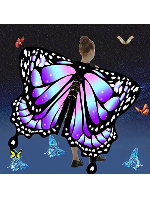 DawnHope Butterfly Wings for Girls Kids Halloween Costumes Butterfly Shawl Fairy Ladies Cape Nymph Pixie Dress Up