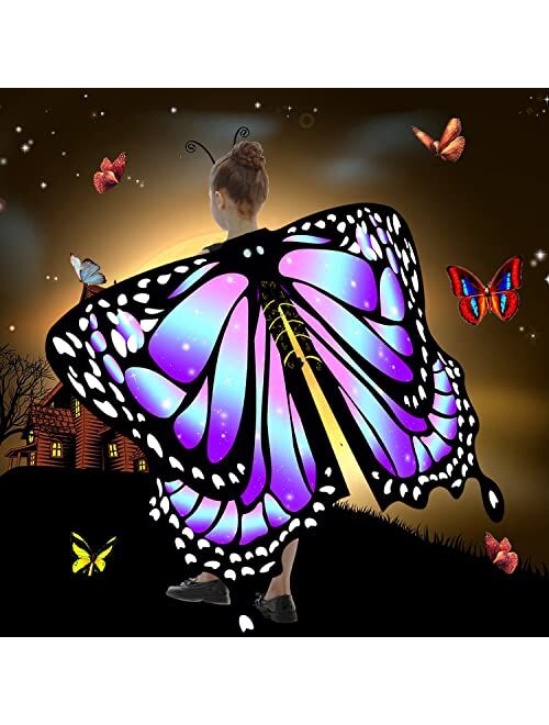 DawnHope Butterfly Wings for Girls Kids Halloween Costumes Butterfly Shawl Fairy Ladies Cape Nymph Pixie Dress Up