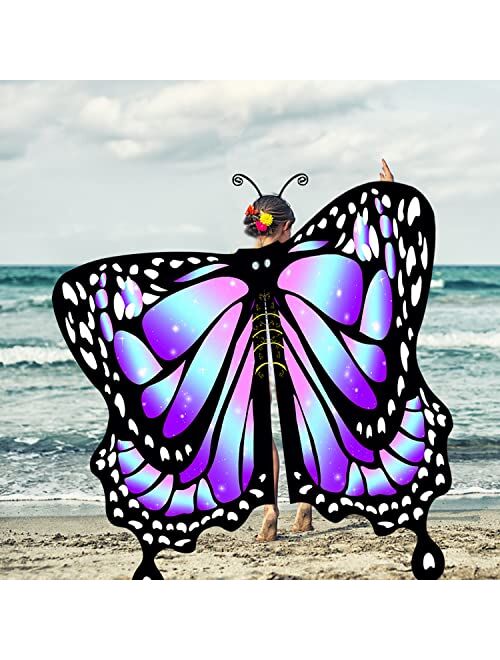 DawnHope Butterfly Wings for Girls Kids Halloween Costumes Butterfly Shawl Fairy Ladies Cape Nymph Pixie Dress Up