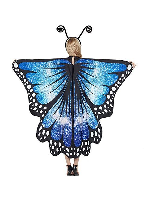 Oun Nana Halloween Butterfly Wings Cape for Women Butterfly Halloween Costume with Antenna Headband, Butterfly Wings Costumes Shawl